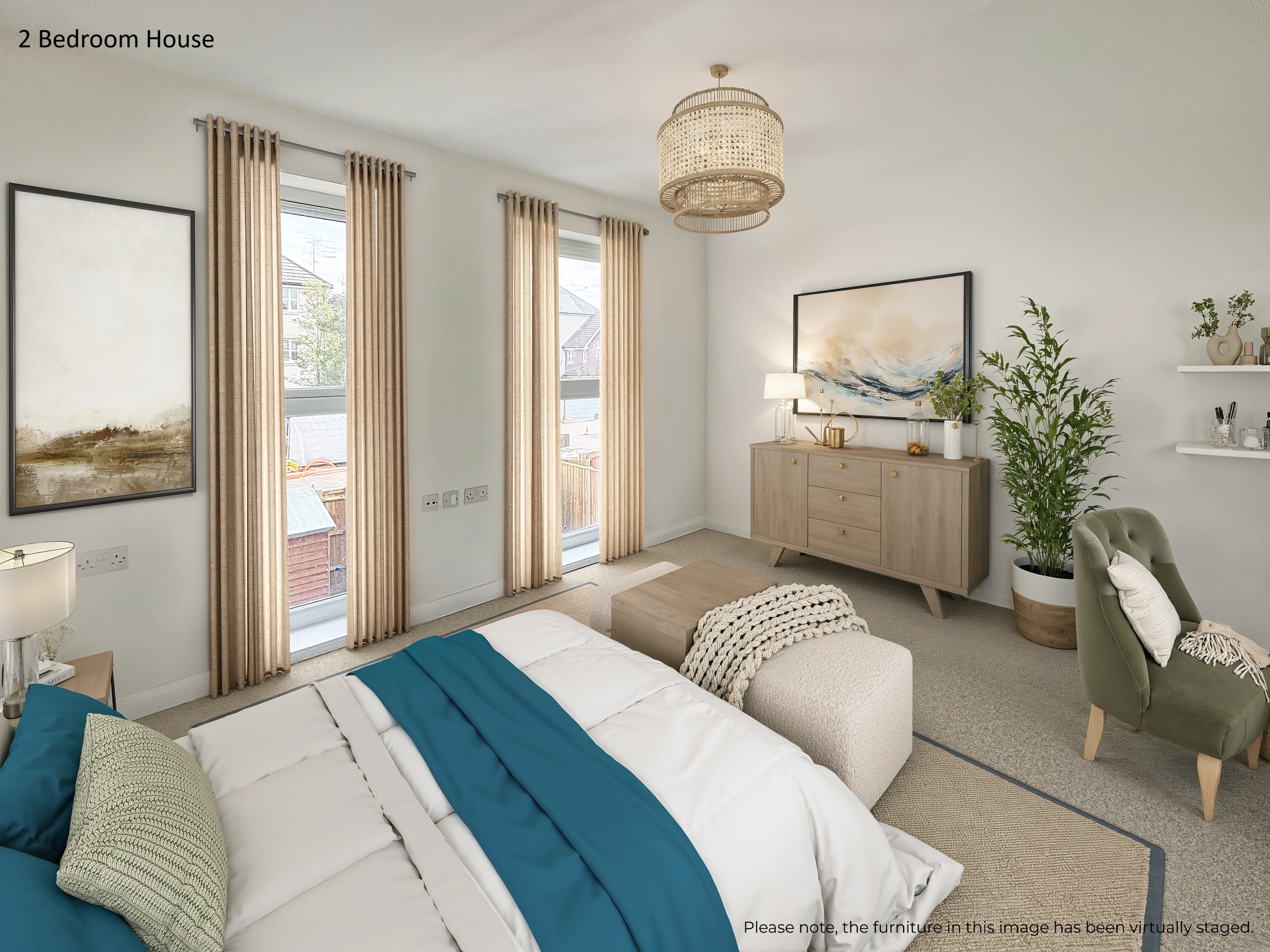 Virtual Staging of a bedroom in a 2 bedroom house at The Orchards